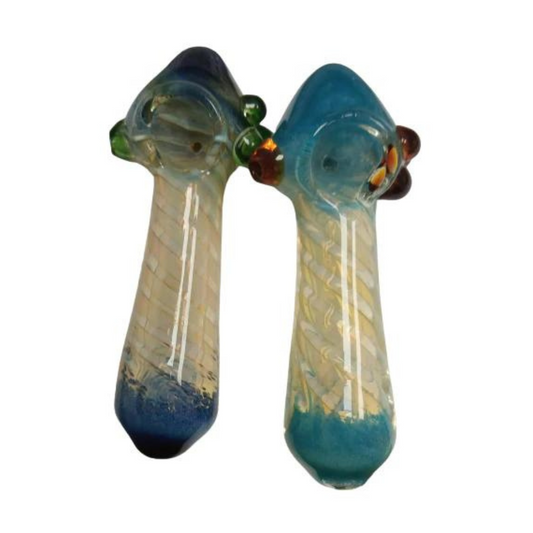 MULTI COLOR SPIRAL 5 INCHES GLASS HAND PIPE (SPOON) WITH KNOCKERS ASSORTED - PACK OF 4 (HP14)