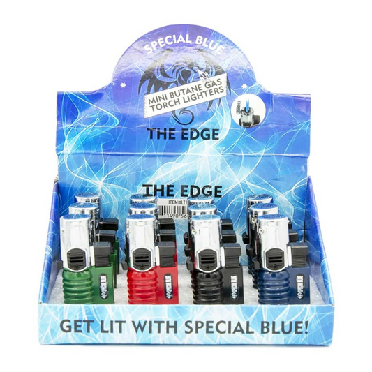 SPECIAL BLUE MINI BUTANE GAS EDGE DUAL FLAME LIGHTER - PACK OF 12