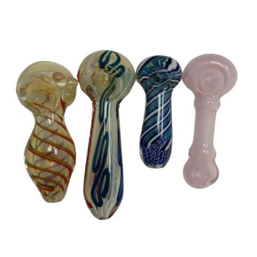 GLASS HAND PIPE (SPOON) ASSORTED IN MIXED SIZES (3.5 INCHES, 4 INCHES AND 5 INCHES) - PACK OF 6