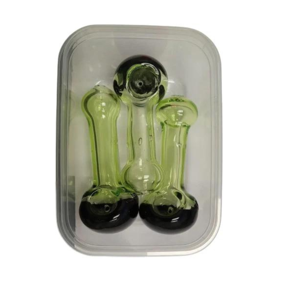 4.25 INCHES GREEN GLASS HAND PIPE (SPOON) ASSORTED - PACK OF 4 (HP42)