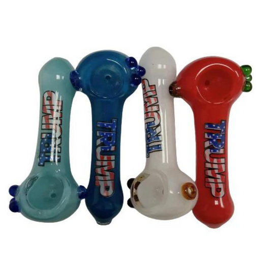 4.25 INCHES TRUMP GLASS HAND PIPE (SPOON) ASSORTED - PACK OF 4 (HP68)