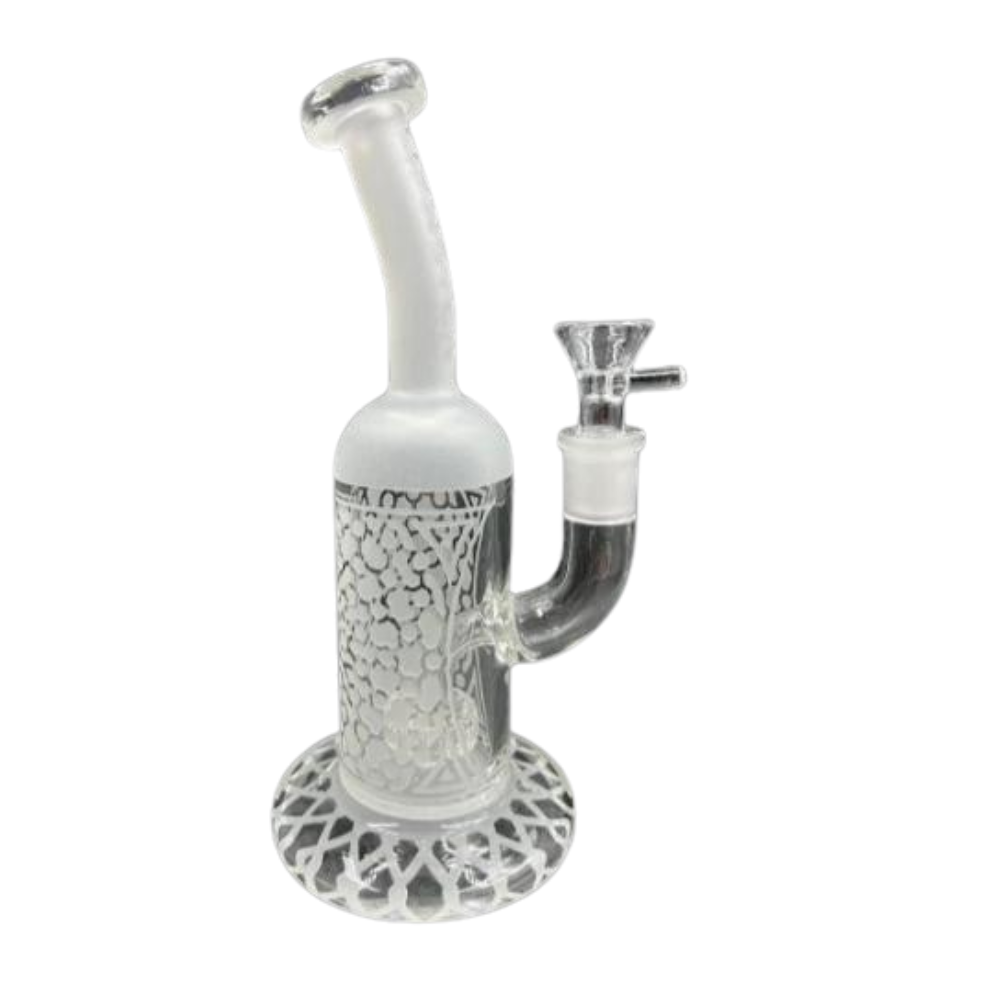 8 INCHES MONSTER WHITE FROSTED DESIGN TOP BEND GLASS WATER PIPE