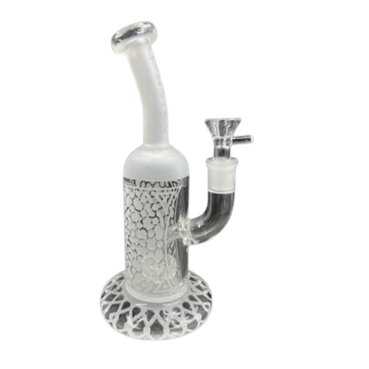 8 INCHES MONSTER WHITE FROSTED DESIGN TOP BEND GLASS WATER PIPE