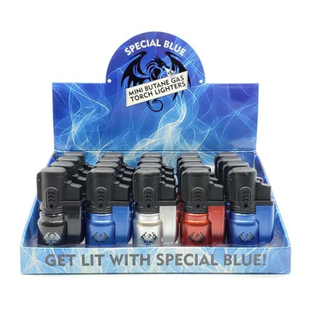 SPECIAL BLUE MINI BUTANE GAS BULLET METAL SINGLE FLAME LIGHTER - PACK OF 20