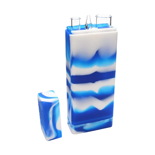 WHITE RHINO DUAL SILICONE CONTAINER GLASS TRAY AND CHILLUM - ASSORTED COLORS