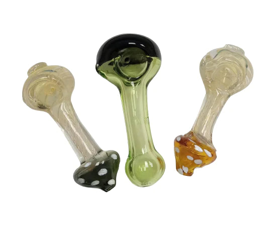 4.5 INCHES MUSHROOM SHAPED GLASS HAND PIPES ASSORTED - PACK OF 4