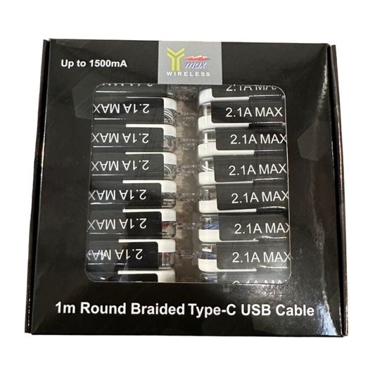 YMAX WIRELESS 1M ROUND BRAIDED TYPE-C USB CABLE - PACK OF 20